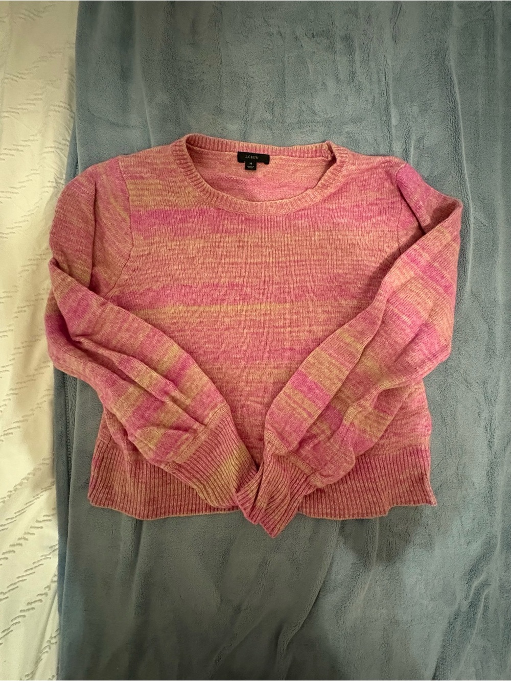 J. Crew Pink and Yellow Marled Crewneck Sweater